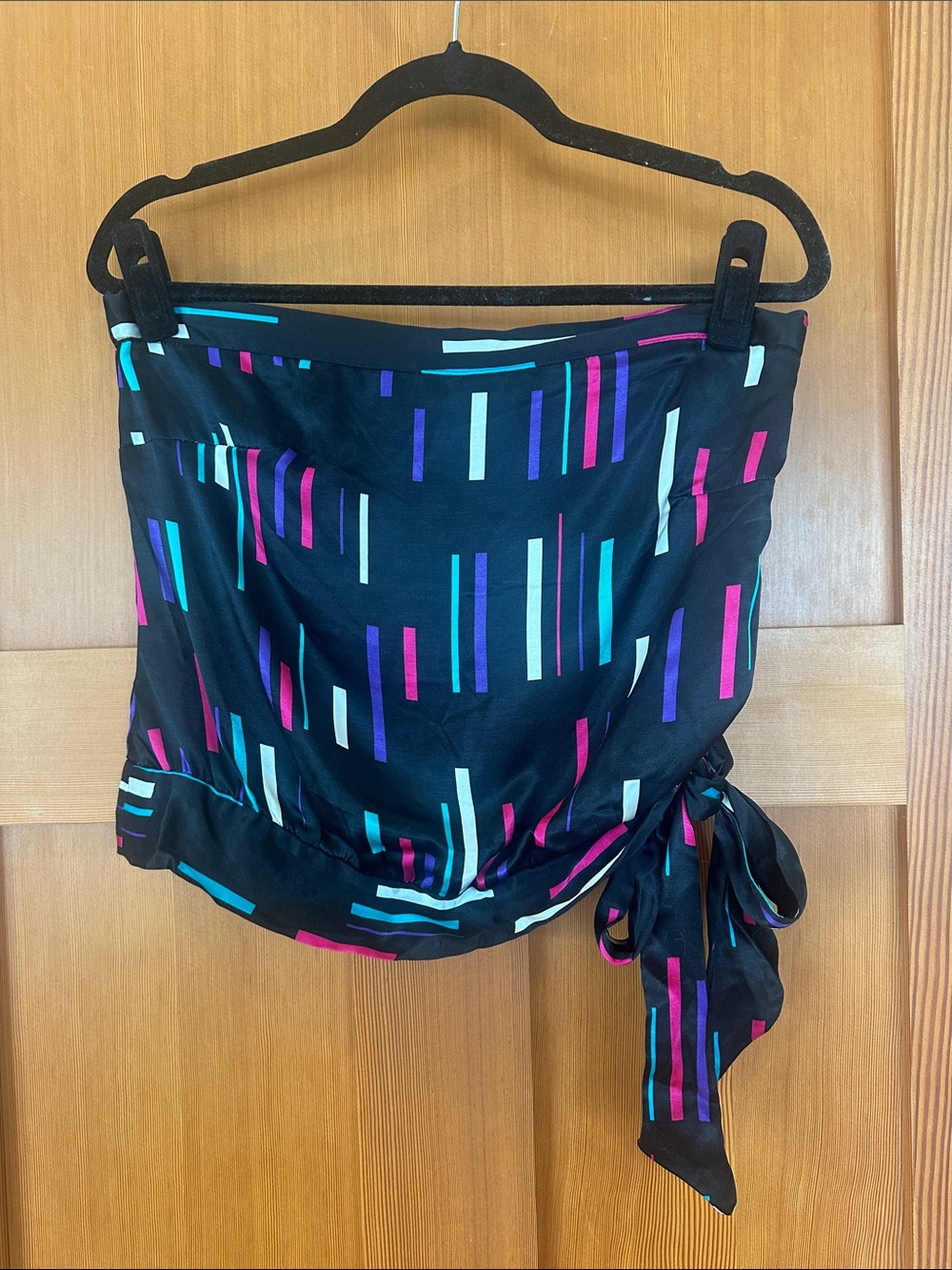 New Look Black Tube Top with Multicolor Stripe Accents and Side Tie